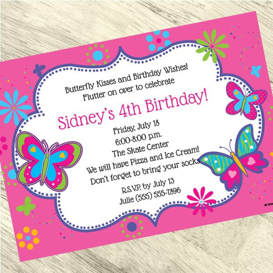 Butterfly Bright Invitations Personalized with Envelopes,  5 x 7 inch,  set of 12