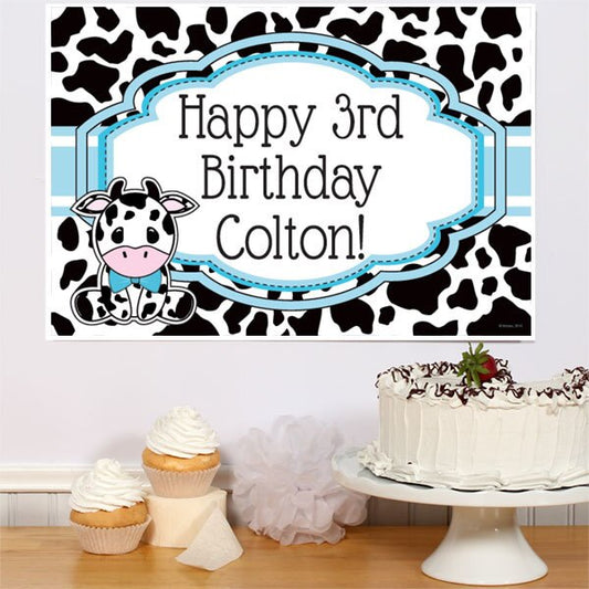 Cow Lil Calf Blue Party Poster Personalized,  12.5 x 18.5 inch,  set of 3