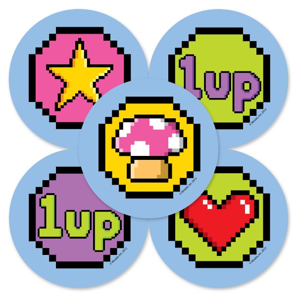Video Game Circle Stickers,  2 inch,  set of 60