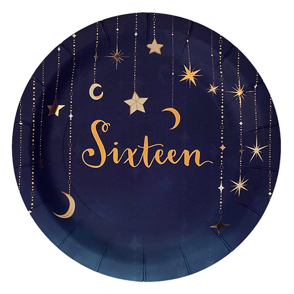 Starry Night Foil 16th Birthday Dessert Plates,  7 inch,  8 count