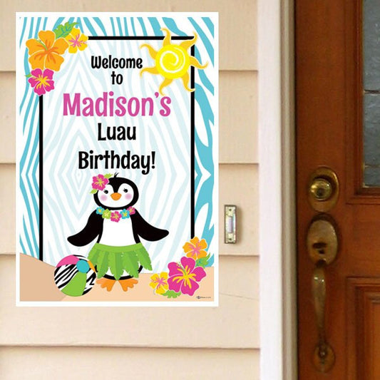 Penguin Luau Door Greeter Personalized,  12.5 x 18.5 inch,  set of 3