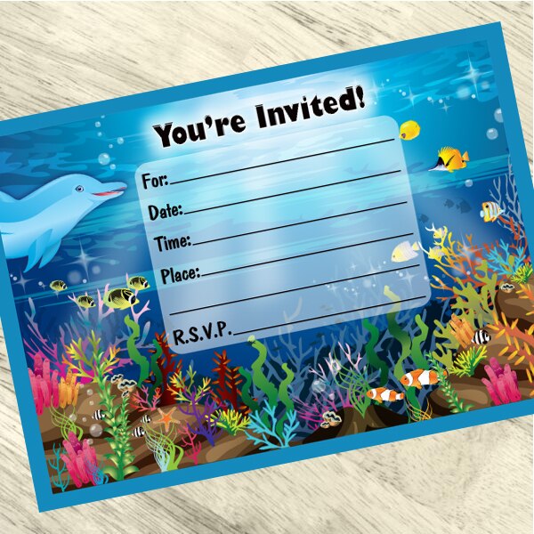 Under the Sea Invitations Fill-in with Envelopes,  4 x 6 inch,  set of 16