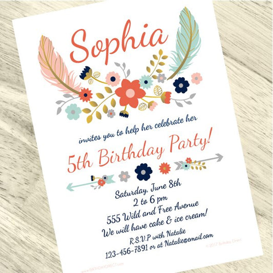 Boho Invitations Personalized with Envelopes,  5 x 7 inch,  set of 12