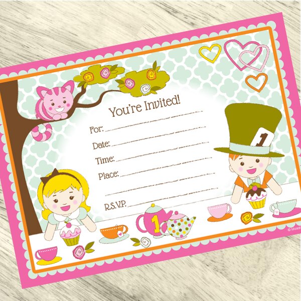 Alice in Onederland 1st Birthday Invitations Fill-in with Envelopes,  4 x 6 inch,  set of 16