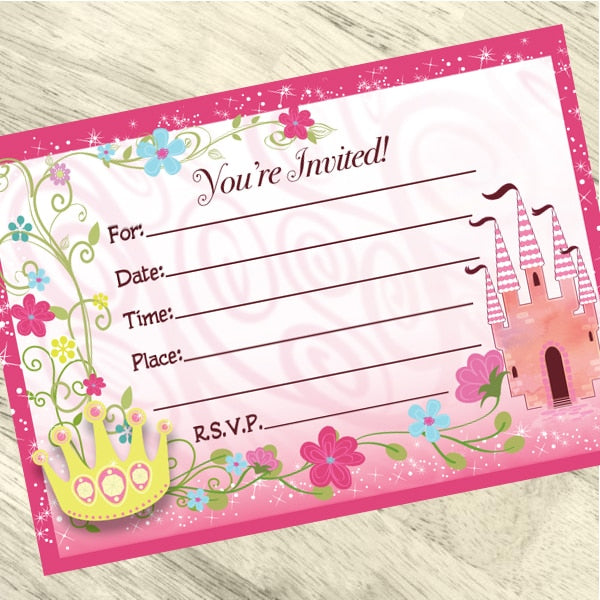 Darling Fairy Tale Princess Invitations Fill-in with Envelopes,  4 x 6 inch,  set of 16