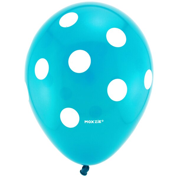 Aqua Blue Polka Dot Printed Latex Balloons,  12 inch,  8 count
