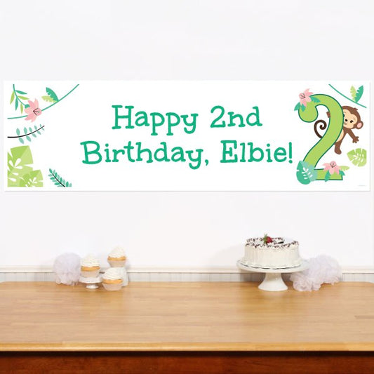 Lil Monkey 2nd Birthday Banners Personalized,  12 x 40 inch,  set of 2