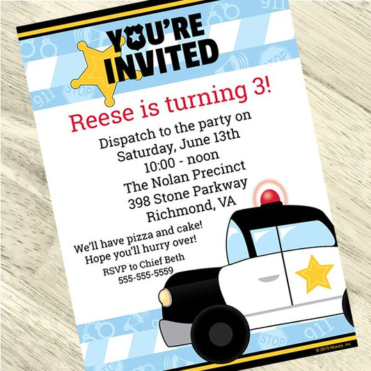 Lil Police Officer Invitations Personalized with Envelopes,  5 x 7 inch,  set of 12