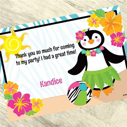 Penguin Luau Thank You Notes Personalized with Envelopes,  5 x 7 inch,  set of 12