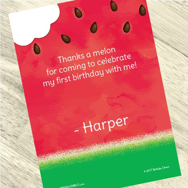 Watermelon Thank You Notes Personalized with Envelopes,  5 x 7 inch,  set of 12