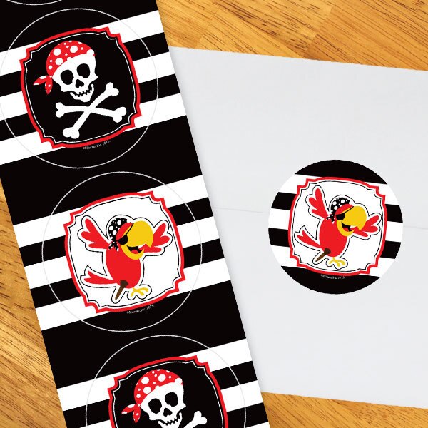 Pirate Parrot Circle Stickers,  2 inch,  set of 60