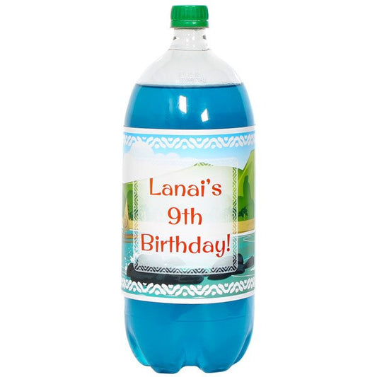 Polynesian Island Bottle Labels Personalized 2-liter Soda,  5 x 15 inch,  set of 8