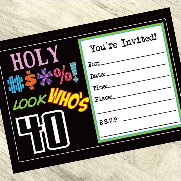 Holy Bleep 40th Invitations Fill-in with Envelopes,  4 x 6 inch,  set of 16