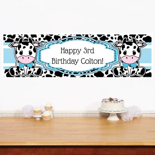 Cow Lil Calf Blue Banners Personalized,  12 x 40 inch,  set of 2