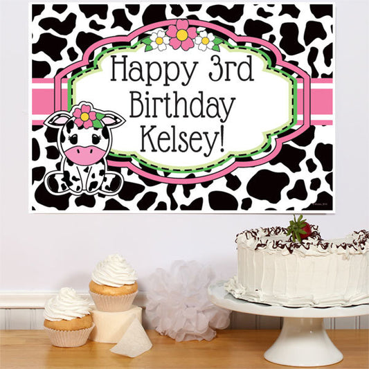 Cow Lil Calf Pink Party Poster Personalized,  12.5 x 18.5 inch,  set of 3