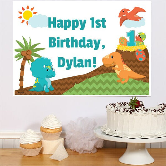 Lil Dinosaur World 1st Birthday Party Poster Personalized,  12.5 x 18.5 inch,  set of 3