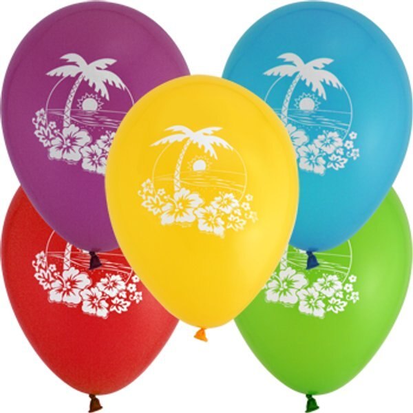 Tropical Island Printed Latex Balloons,  12 inch,  5 count