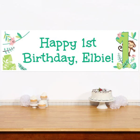 Lil Monkey 1st Birthday Banners Personalized,  12 x 40 inch,  set of 2
