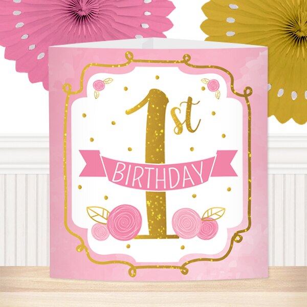 Pink and Gold 1st Birthday Centerpiece,  6 inch,  set of 8