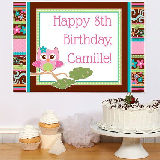 Hippy Owl Party Poster Personalized,  12.5 x 18.5 inch,  set of 3