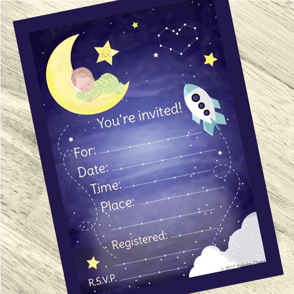 To The Moon Baby Shower Invitations Fill-in with Envelopes,  4 x 6 inch,  set of 16