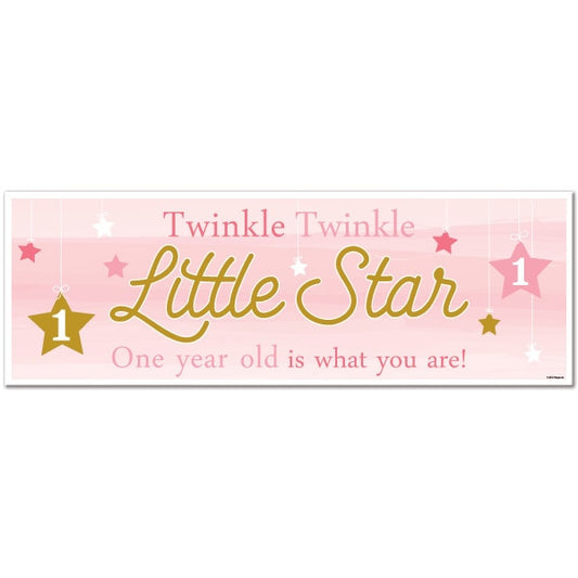 Twinkle Little Star Pink 1st Birthday Tiny Banners,  6 x 18.5 inch,  set of 8