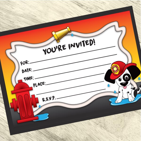 Fire Dog Invitations Fill-in with Envelopes,  4 x 6 inch,  set of 16