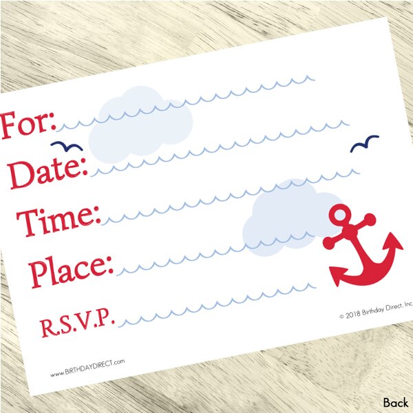Nautical Invitations Fill-in with Envelopes,  4 x 6 inch,  set of 16