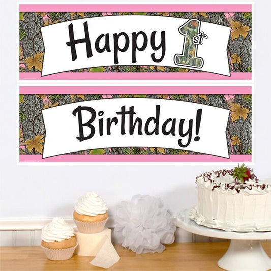 Pink Camo 1st Birthday 2 Piece Banner,  6 x 37 inch,  3 sets of 2