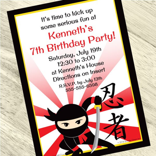 Lil Ninja Invitations Personalized with Envelopes,  5 x 7 inch,  set of 12