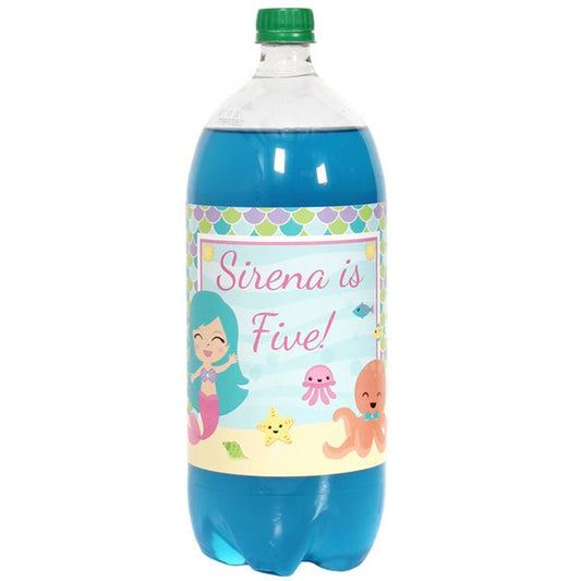 Lil Mermaid Bottle Labels Personalized 2-liter Soda,  5 x 15 inch,  set of 8