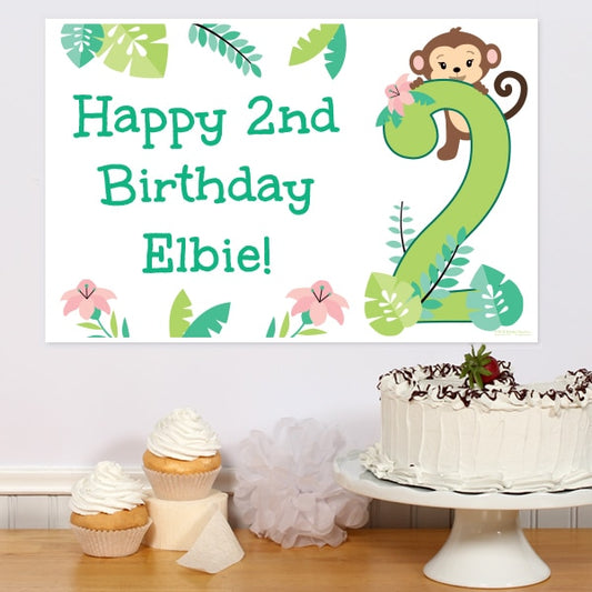 Lil Monkey 2nd Birthday Party Poster Personalized,  12.5 x 18.5 inch,  set of 3