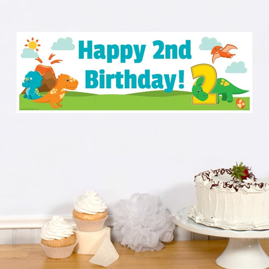 Lil Dinosaur 2nd Birthday Tiny Banners,  6 x 18.5 inch,  set of 8