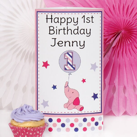 Elephant Dots 1st Pink Birthday Personalized Centerpiece,  10 inch,  set of 4