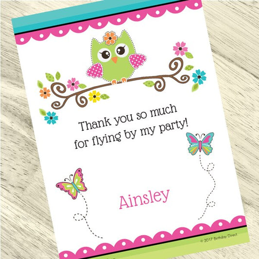 Lil Owl Thank You Notes Personalized with Envelopes,  5 x 7 inch,  set of 12