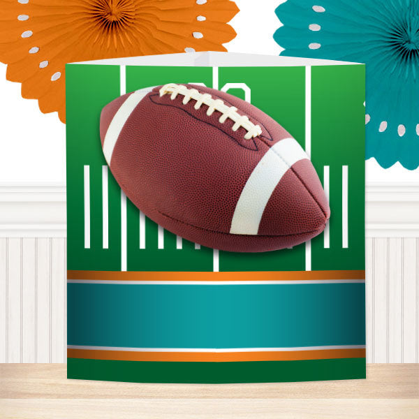 Football Aqua Green & Orange Centerpiece,  6 inch,  set of 8