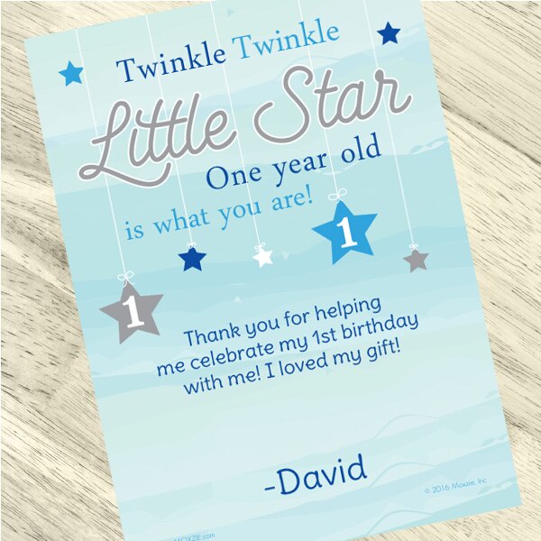 Twinkle Little Star 1st Birthday Thank You Notes Personalized with Envelopes,  5 x 7 inch,  set of 12