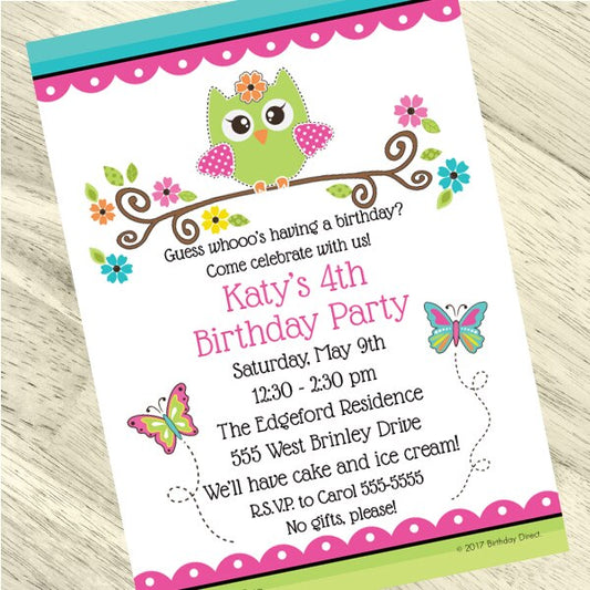 Lil Owl Invitations Personalized with Envelopes,  5 x 7 inch,  set of 12