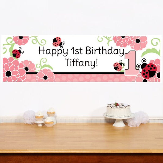 Lil Ladybug 1st Birthday Banners Personalized,  12 x 40 inch,  set of 2