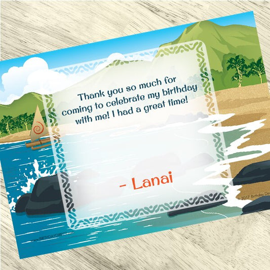 Polynesian Island Thank You Notes Personalized with Envelopes,  5 x 7 inch,  set of 12