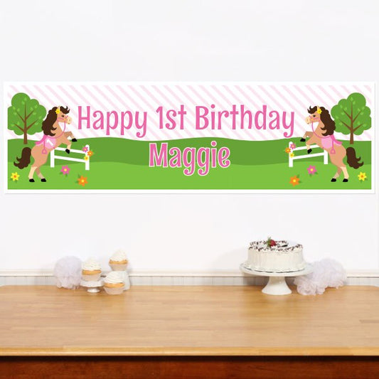 Playful Pony 1st Birthday Banners Personalized,  12 x 40 inch,  set of 2