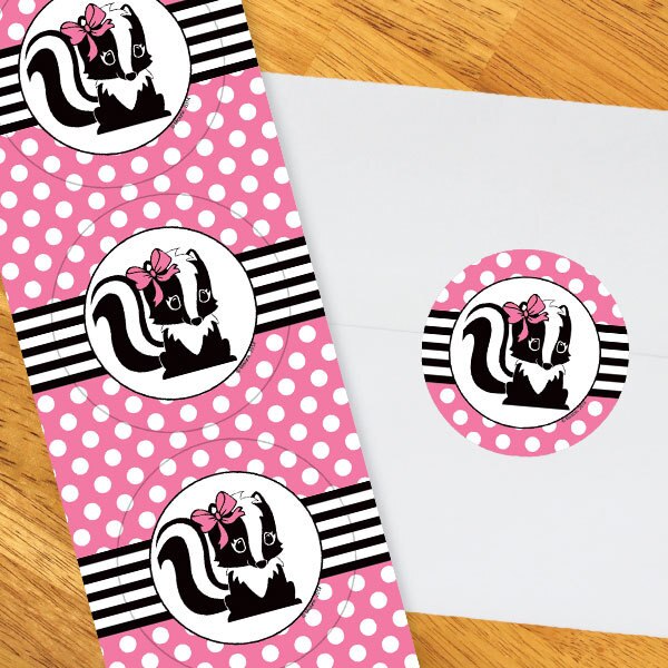 Lil Stinker Skunk Pink Circle Stickers,  2 inch,  set of 60