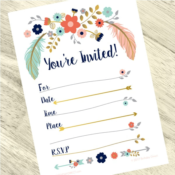 Boho Invitations Fill-in with Envelopes,  4 x 6 inch,  set of 16