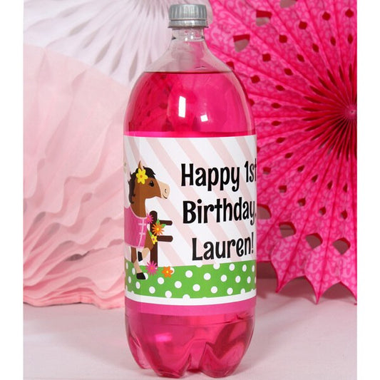 Playful Pony 1st Birthday Bottle Labels Personalized 2-liter Soda,  5 x 15 inch,  set of 8