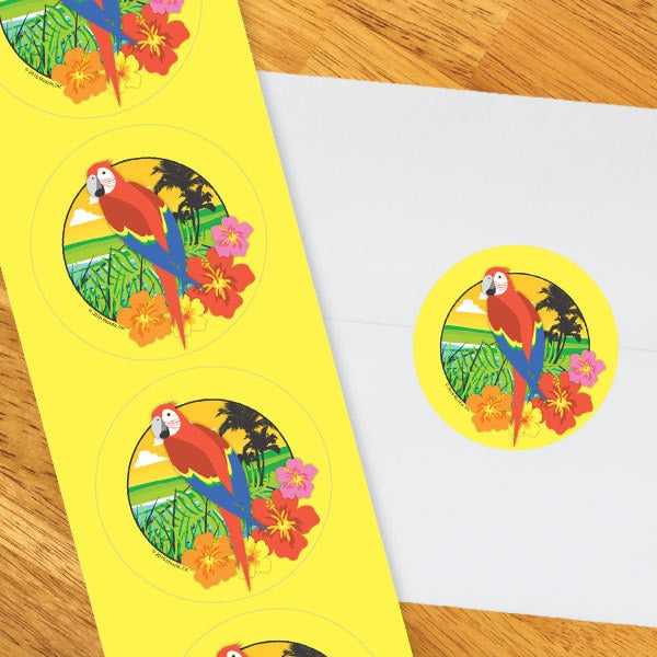 Tropical Parrot Circle Stickers,  2 inch,  set of 60