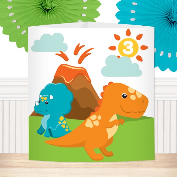 Lil Dinosaur 3rd Birthday Centerpiece,  6 inch,  set of 8