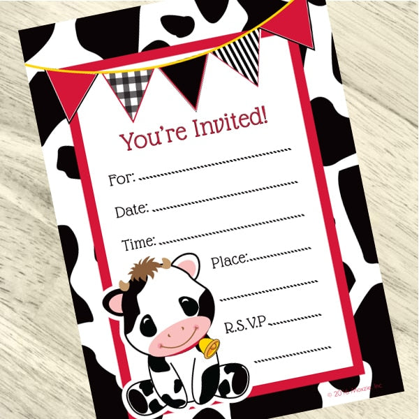 Cow Lil Calf Invitations Fill-in with Envelopes,  4 x 6 inch,  set of 16