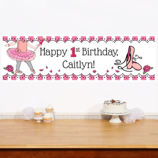 Ballerina 1st Birthday Banners Personalized,  12 x 40 inch,  set of 2