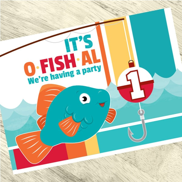 Lil Fish 1st Birthday Invitations Fill-in with Envelopes,  4 x 6 inch,  set of 16