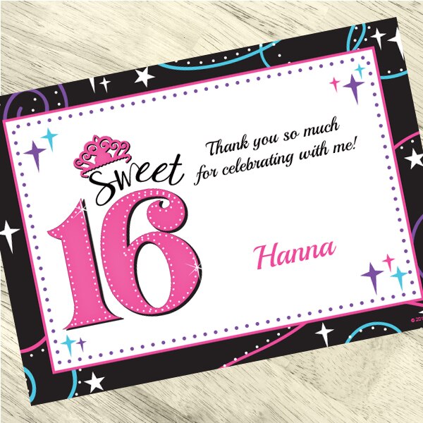 Sweet 16 Thank You Notes Personalized with Envelopes,  5 x 7 inch,  set of 12